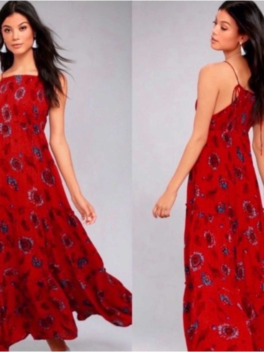 Free People Intimately Red Floral Maxi Tier Dress - in size XS/TP